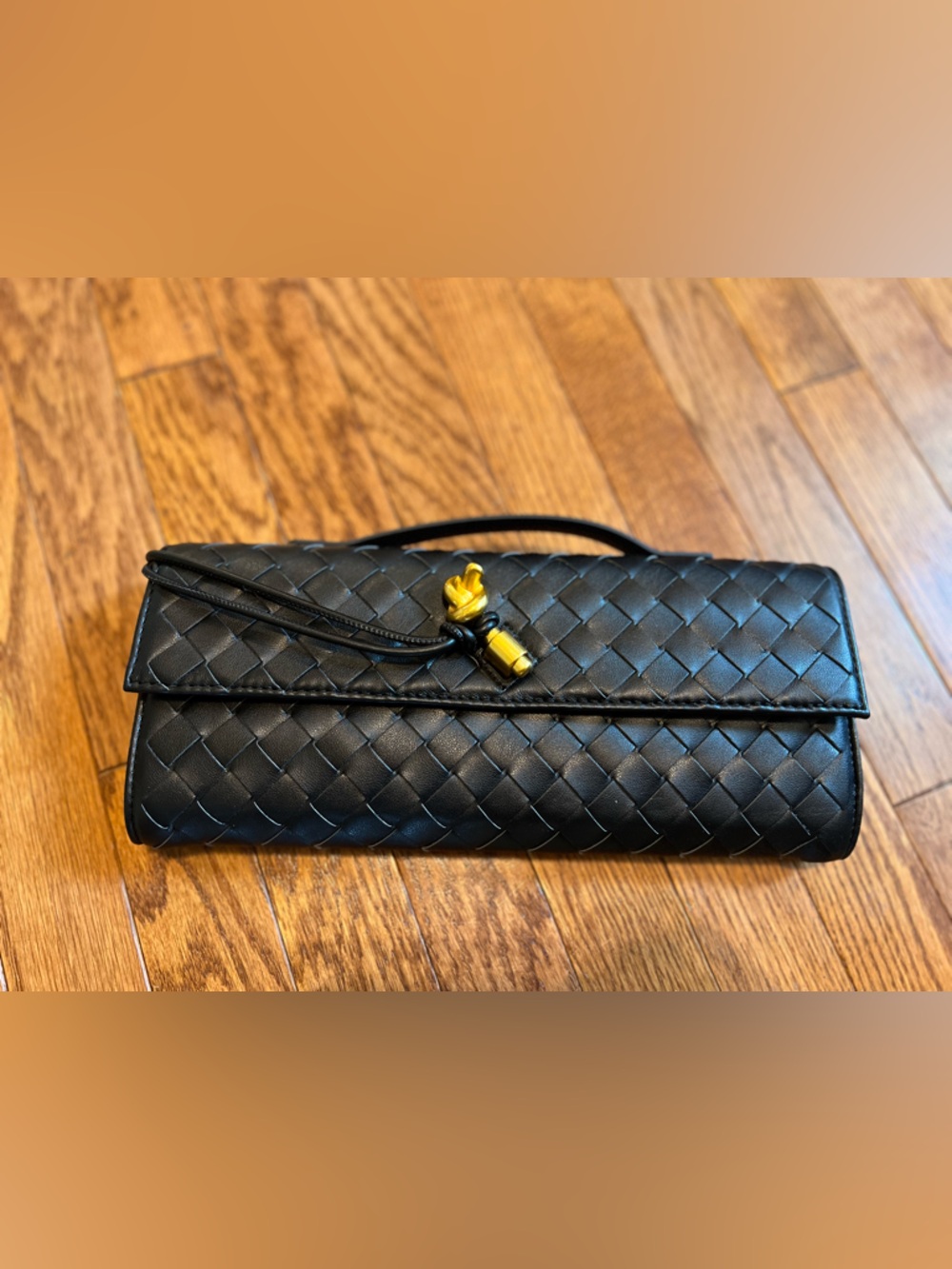 Black Woven Clutch with Gold Accent